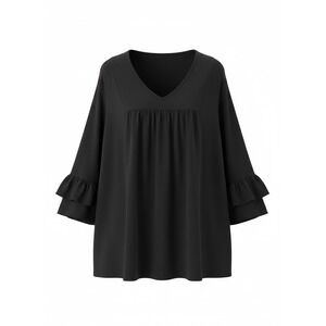 Micoson Black V-Neck Ruffle Bell Sleeve Tunic Top Blouse MC01818